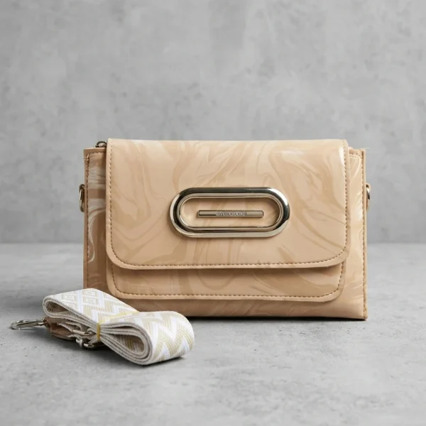 Beige Marble Print Sling Bag