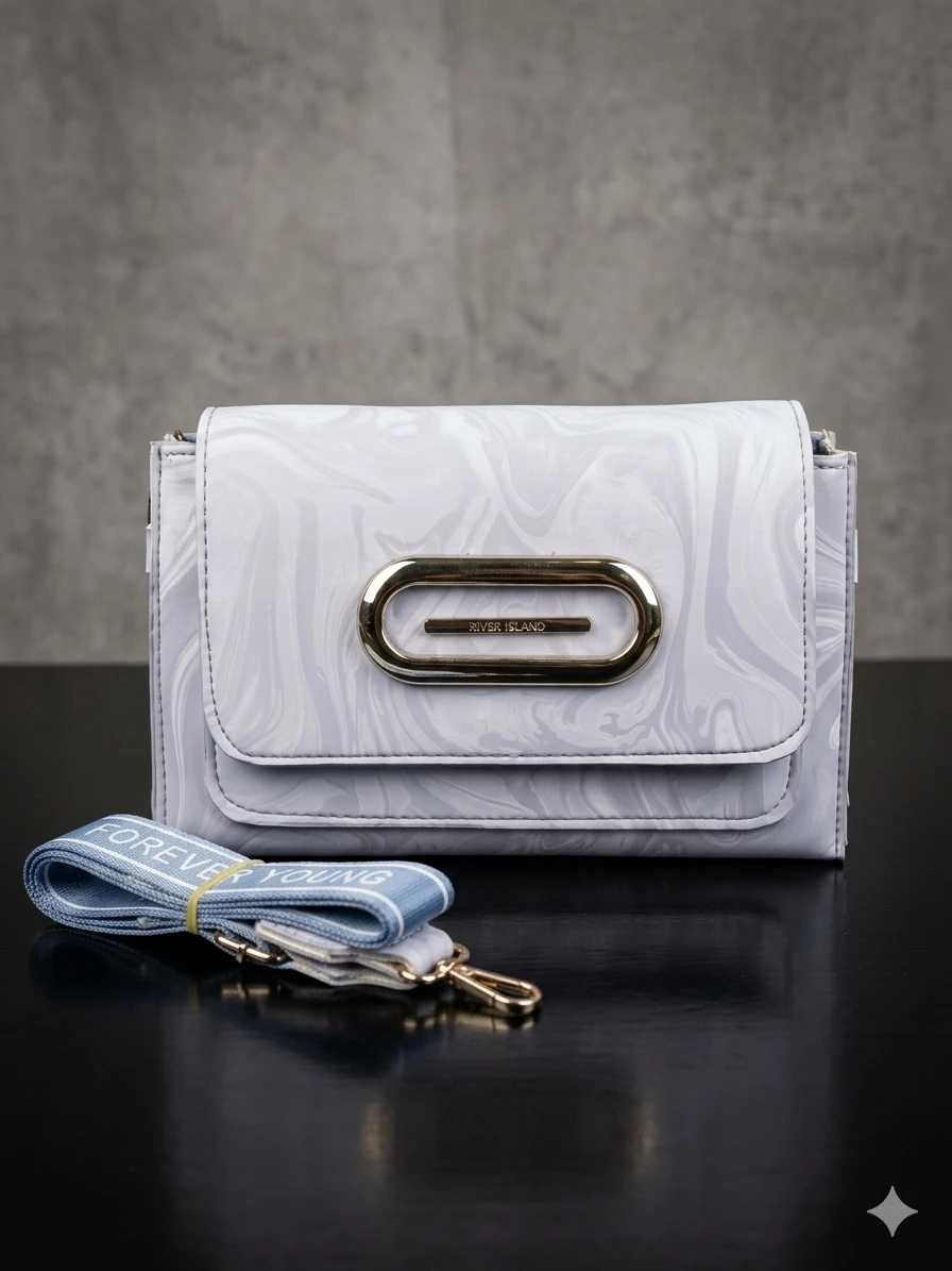 Ice Blue Marble Print Sling Bag